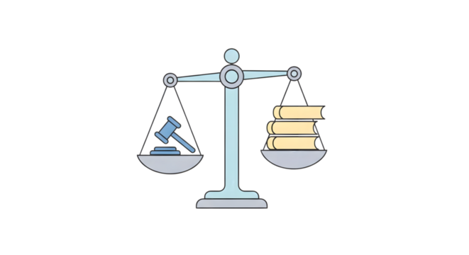 Scales of justice with gavel and books isolated on transparent background