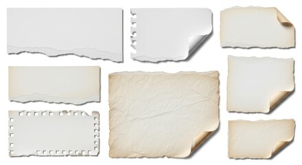 Torn Paper Overlays &ndash; Ripped Parchment Texture Isolated on White for Scrapbooking and Collage