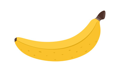 Fresh ripe banana. Sweet tropical fruit in yellow peel. Raw vitamin. Natural tropical dessert in cartoon style. Whole exotic ripe banana in skin isolated. Exotic healthy food icon. Vector illustration