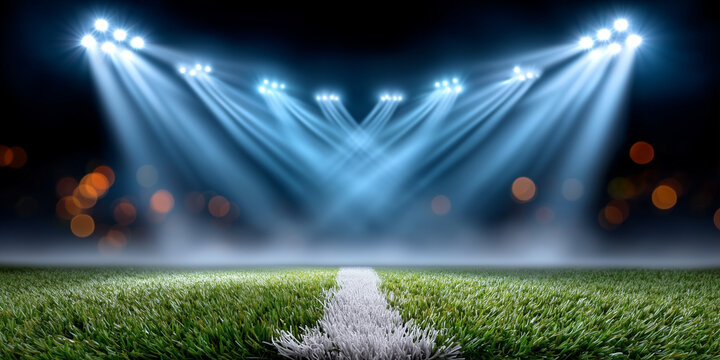 Rugby Ball Field Under Bright Stadium Lights