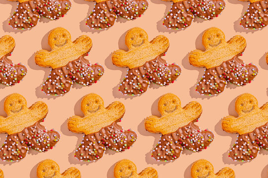 Gingerbread men with chocolate and sprinkles pattern