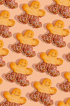 Gingerbread cookies with chocolate and sprinkles pattern