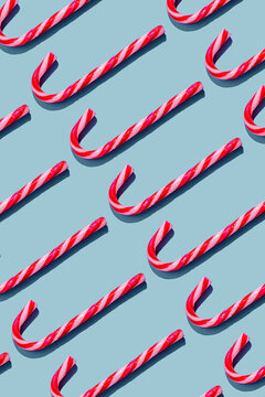 Candy cane pattern on a blue background