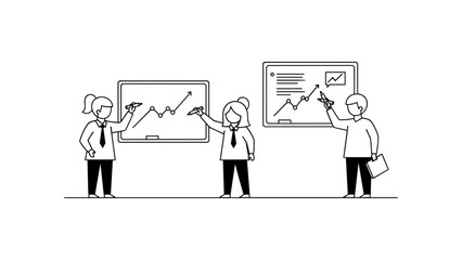 Business team drawing graph on whiteboard