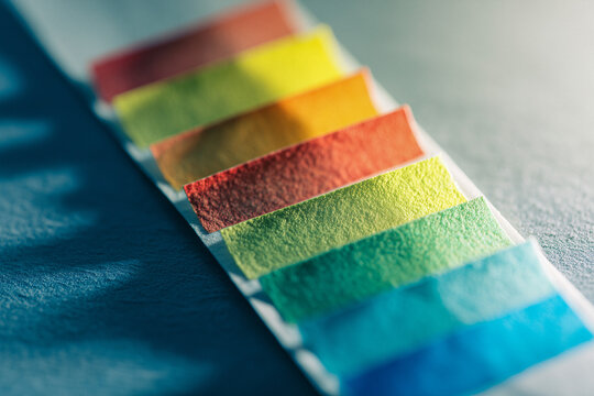 pH-Teststreifen mit Farbskala &ndash; chemische Analyse von S&auml;ure und Base