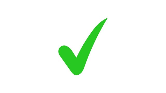 Green checkmark animation on white background. tick symbol animation, success approval correct sign intro template.