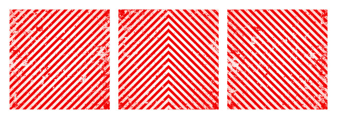 Warning sign with red and white diagonal lines. Attention, danger or caution symbol. Construction site signage, road safety notice, hazard banner, security alert shield. Vector illustration