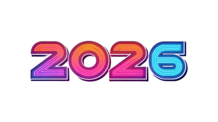 Vibrant Neon 2026 Year Text Effect on Transparent Backdrop