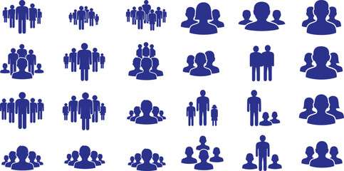 Group of People Icons and Teamwork Silhouette, Diverse Set for Business Use