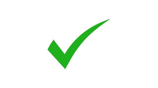 Green checkmark animation on white background. tick symbol animation, success approval correct sign intro template.