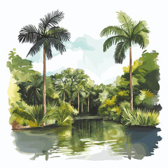 Central Suriname Nature Reserve. Central Suriname Nature Reserve hand drawn watercolor illustration