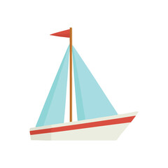 Sailboat Floating on Blue Ocean Waves Vector.