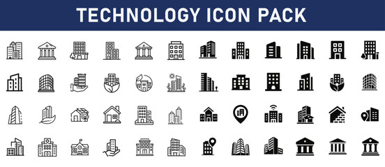 Building Icon and building line and fill icon pack