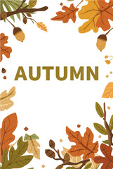 Fototapeta premium template autumn greeting card with flat design featuring warm earthy tones such as olive green, terracotta, and golden yellow with png Transparent 