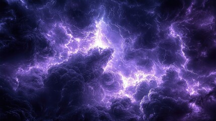 Vivid purple clouds illuminated by powerful electric lightning