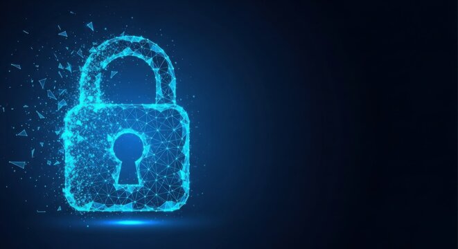 Abstract Digital Lock Icon with Network Particles security