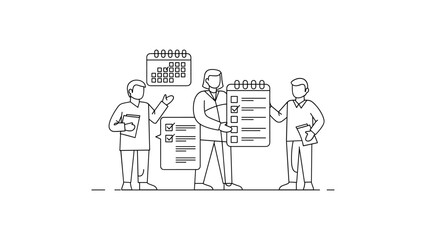 Three colleagues planning schedule