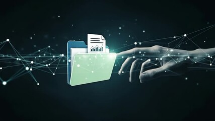 A digital hand touching a folder for the concept of cloud computing. - Powered by Adobe