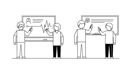 Two teachers are giving a lecture