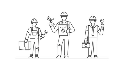 Construction workers with tools