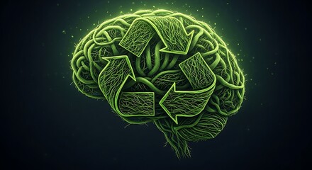 Recycling symbol in brain shape