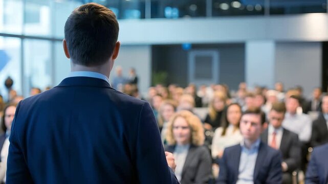 Public speaking and business meeting concept with the crowd.