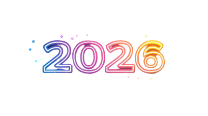 Neon Light Effect 2026 Numerals on Transparent Canvas