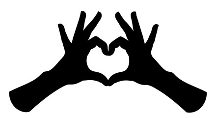 Obraz premium Isolated vector icon with a black silhouette of two hands folded in the shape of a heart. Heart gesture with hands. Heart sign made with fingers.