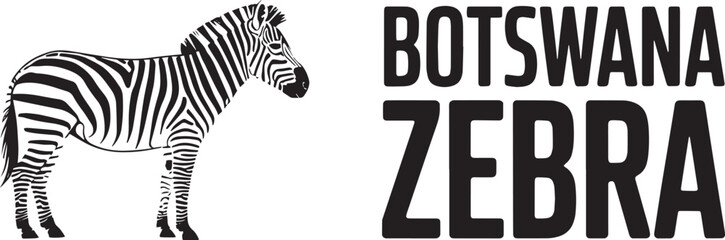 Botswana zebra animal black silhouette safari wildlife mammal striped typography vector