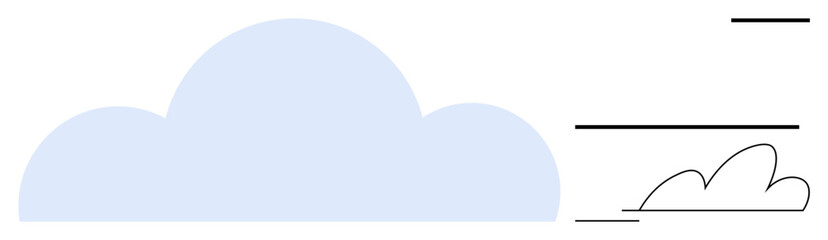 Single large blue cloud with curved edges, smaller outline clouds, and horizontal motion lines. Ideal for weather, data, communication, cloud computing, environment, creativity simple flat metaphor