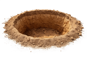 earth hole in the ground, isolated on a white or transparent background, cut out on PNG, generated AI