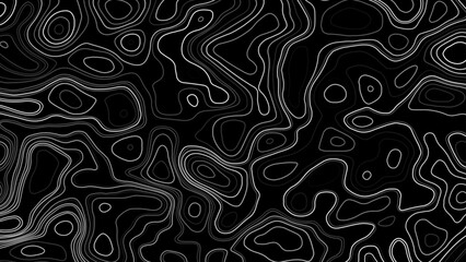 Topographic contour lines on dark background. Abstract topographic map lines. Vector art