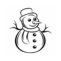 Charming Snowman Illustration with Hat and Scarf in Black and White