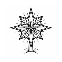 Compass Rose Decorative Illustration with Intricate Design and Sharp Edges