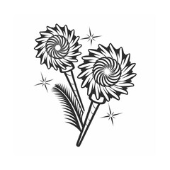 Elegant Black and White Flowers with Stars Graphic Vector Illustration