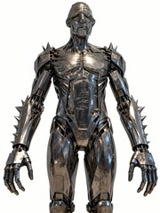 Fototapeta premium Polished geometric robotic male sculpture with faceted face and muscular body representing artificial emotion and loss of humanity