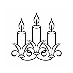 Elegant Candelabra with Three Burning Candles in Minimalist Line Art Style