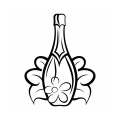 Elegant champagne bottle outline drawing with floral accents design art
