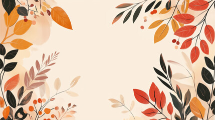 Autumn leaves arranged in a decorative frame on a light background for seasonal themes and designs