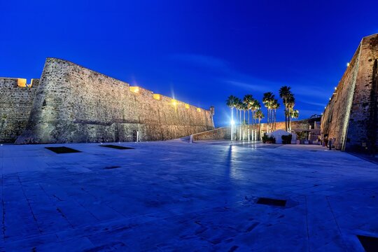 Sunset view of the Murallas Reales in Ceuta, Spain