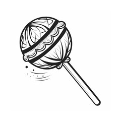 Stylized black and white lollipop illustration with unique graphic design details