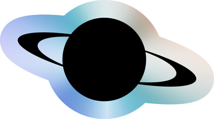 Saturn planet silhouette holographic sticker. Y2K aesthetic space icon with a chrome gradient ring for futuristic or sci-fi designs. © AdhinesaDaffa