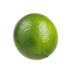 A solitary, vivid green lime with a bumpy textured skin, isolated on a transparent background, ready for design