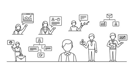 Business people with data and communication