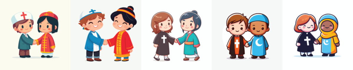 Two children of different religions shake hands