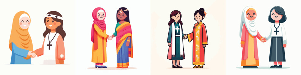 Two women of different religions shake hands