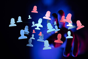 Abstract network of people linked together concept of technology, communication and connection. Representing social media, networking, and digit
