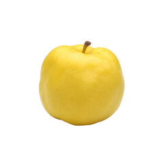 A single ripe yellow apple fruit isolated on transparent background, showcasing its smooth skin and stem