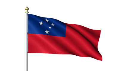 Samoa national Waving flag with flagpole on transparent background
