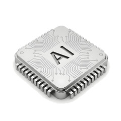 AI Chip 3D Icon on White